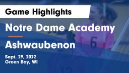 Notre Dame Academy vs Ashwaubenon  Game Highlights - Sept. 29, 2022