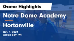 Notre Dame Academy vs Hortonville Game Highlights - Oct. 1, 2022