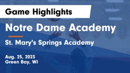 Notre Dame Academy vs St. Mary's Springs Academy  Game Highlights - Aug. 25, 2023
