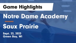 Notre Dame Academy vs Saux Prairie Game Highlights - Sept. 23, 2023