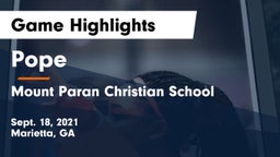 Pope  vs Mount Paran Christian School Game Highlights - Sept. 18, 2021