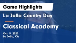 La Jolla Country Day  vs Classical Academy  Game Highlights - Oct. 5, 2022