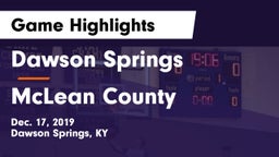 Dawson Springs  vs McLean County  Game Highlights - Dec. 17, 2019