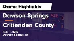 Dawson Springs  vs Crittenden County  Game Highlights - Feb. 1, 2020