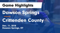 Dawson Springs  vs Crittenden County  Game Highlights - Dec. 11, 2018