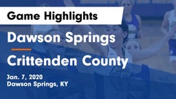 Dawson Springs  vs Crittenden County  Game Highlights - Jan. 7, 2020