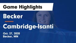 Becker  vs Cambridge-Isanti  Game Highlights - Oct. 27, 2020