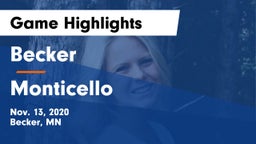 Becker  vs Monticello  Game Highlights - Nov. 13, 2020