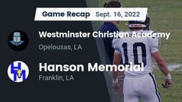 Recap: Westminster Christian Academy  vs. Hanson Memorial  2022