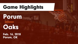Porum  vs Oaks Game Highlights - Feb. 16, 2018