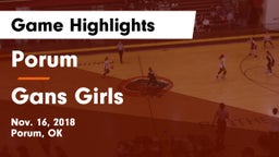 Porum  vs Gans Girls Game Highlights - Nov. 16, 2018