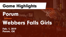 Porum  vs Webbers Falls Girls Game Highlights - Feb. 1, 2019