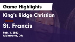 King's Ridge Christian  vs St. Francis  Game Highlights - Feb. 1, 2022