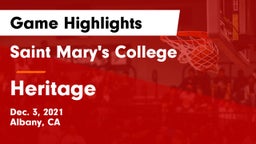 Saint Mary's College  vs Heritage  Game Highlights - Dec. 3, 2021