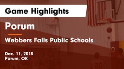 Porum  vs Webbers Falls Public Schools Game Highlights - Dec. 11, 2018