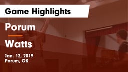 Porum  vs Watts Game Highlights - Jan. 12, 2019