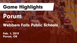 Porum  vs Webbers Falls Public Schools Game Highlights - Feb. 1, 2019
