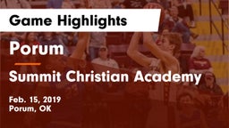 Porum  vs Summit Christian Academy  Game Highlights - Feb. 15, 2019