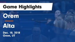Orem  vs Alta  Game Highlights - Dec. 18, 2018