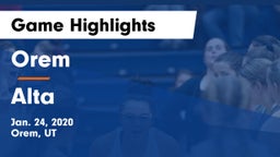 Orem  vs Alta  Game Highlights - Jan. 24, 2020