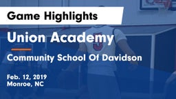 Union Academy  vs Community School Of Davidson Game Highlights - Feb. 12, 2019