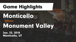 Monticello  vs Monument Valley Game Highlights - Jan. 23, 2018