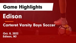 Edison  vs Carteret Varsity Boys Soccer Game Highlights - Oct. 8, 2022
