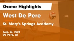 West De Pere  vs St. Mary's Springs Academy  Game Highlights - Aug. 26, 2022