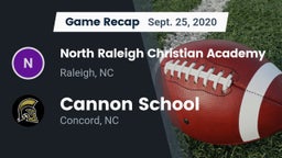 Recap: North Raleigh Christian Academy  vs. Cannon School 2020