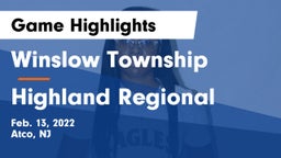 Winslow Township  vs Highland Regional  Game Highlights - Feb. 13, 2022