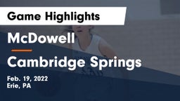 McDowell  vs Cambridge Springs  Game Highlights - Feb. 19, 2022