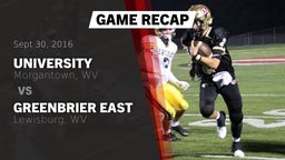 Recap: University  vs. Greenbrier East  2016