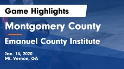 Montgomery County  vs Emanuel County Institute Game Highlights - Jan. 14, 2020