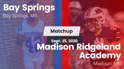 Matchup: Bay Springs vs. Madison Ridgeland Academy 2020