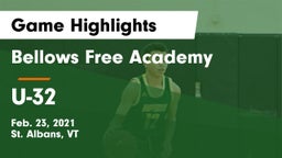 Bellows Free Academy  vs U-32  Game Highlights - Feb. 23, 2021