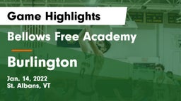 Bellows Free Academy  vs Burlington  Game Highlights - Jan. 14, 2022