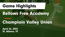 Bellows Free Academy  vs Champlain Valley Union  Game Highlights - April 26, 2022