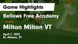 Bellows Free Academy  vs Milton  Milton VT Game Highlights - April 7, 2023