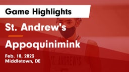 St. Andrew's  vs Appoquinimink  Game Highlights - Feb. 18, 2023
