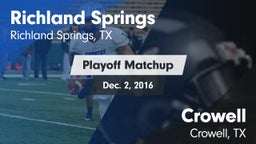 Matchup: Richland Springs vs. Crowell  2016