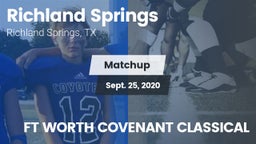 Matchup: Richland Springs vs. FT WORTH COVENANT CLASSICAL 2020