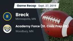 Recap: Breck  vs. Academy Force (St. Croix Prep HS) 2019