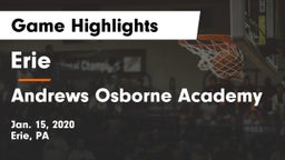 Erie  vs Andrews Osborne Academy Game Highlights - Jan. 15, 2020