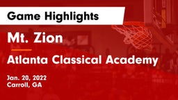 Mt. Zion  vs Atlanta Classical Academy Game Highlights - Jan. 20, 2022