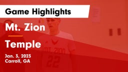 Mt. Zion  vs Temple  Game Highlights - Jan. 3, 2023