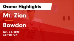 Mt. Zion  vs Bowdon  Game Highlights - Jan. 31, 2023