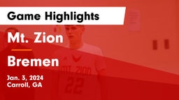 Mt. Zion  vs Bremen  Game Highlights - Jan. 3, 2024
