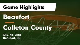 Beaufort  vs Colleton County  Game Highlights - Jan. 30, 2018