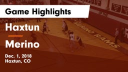 Haxtun  vs Merino Game Highlights - Dec. 1, 2018