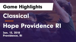 Classical  vs Hope  Providence RI Game Highlights - Jan. 13, 2018